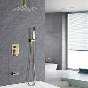 Contemporary Shower System With 12" Rainfall Head And Handheld Spray, Wall Mounted