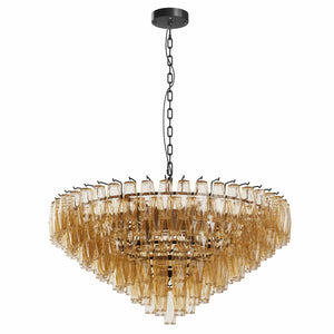 Modern Round 14-Light Black Chandelier with Smoke Glass Tubes