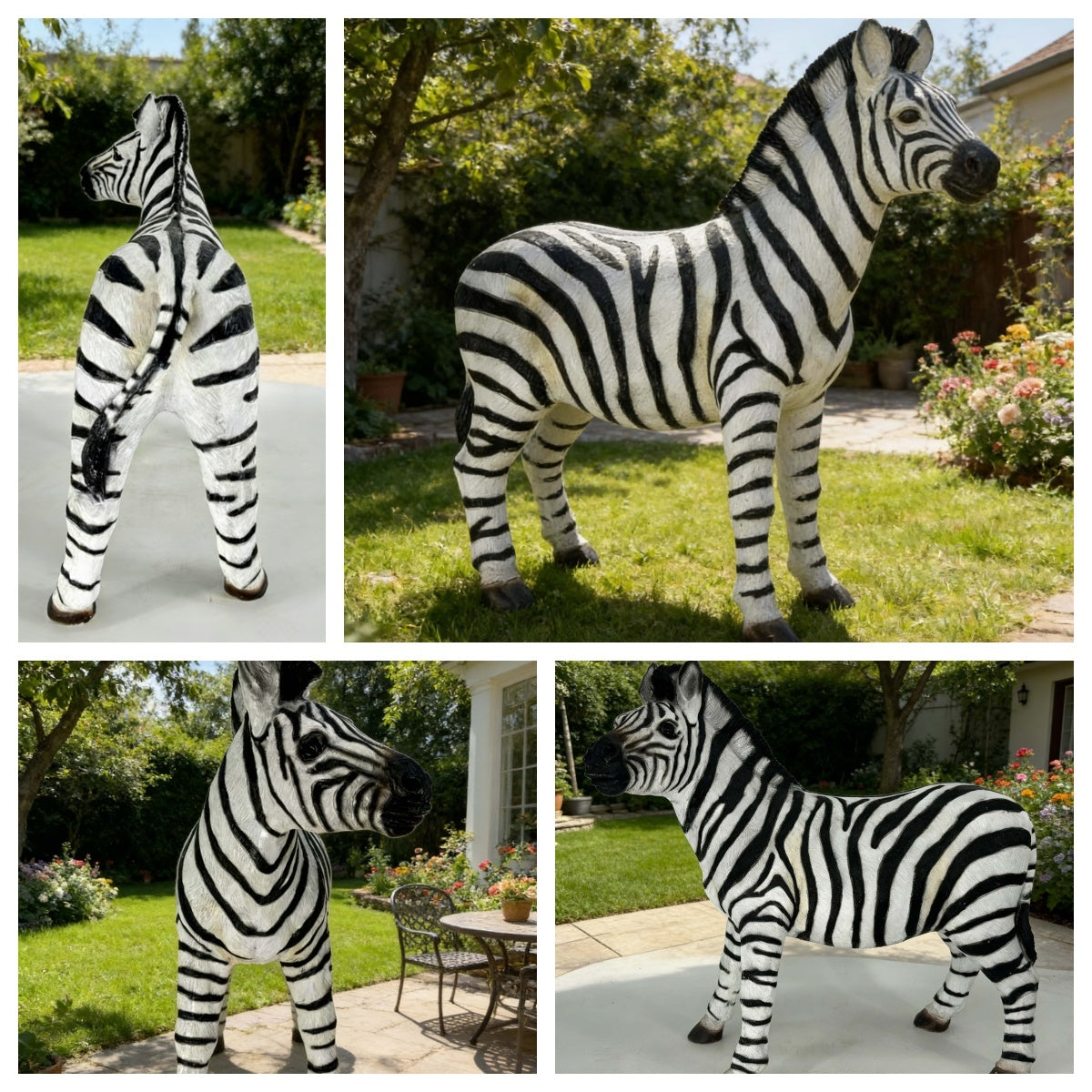18.31' H x 19.49' L Simulated Zebra Garden Statue, Resin Outdoor & Indoor Decorative Ornament