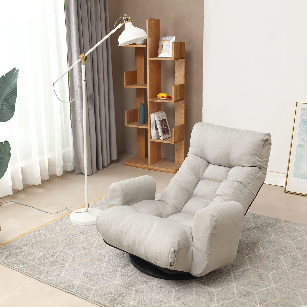 Modern With Metal Frame Swivel Game Lounge Chair With Adjustable Headrest And Waist Support, 360 Degree Rotatable Leisure Chair For Living Room - Gray