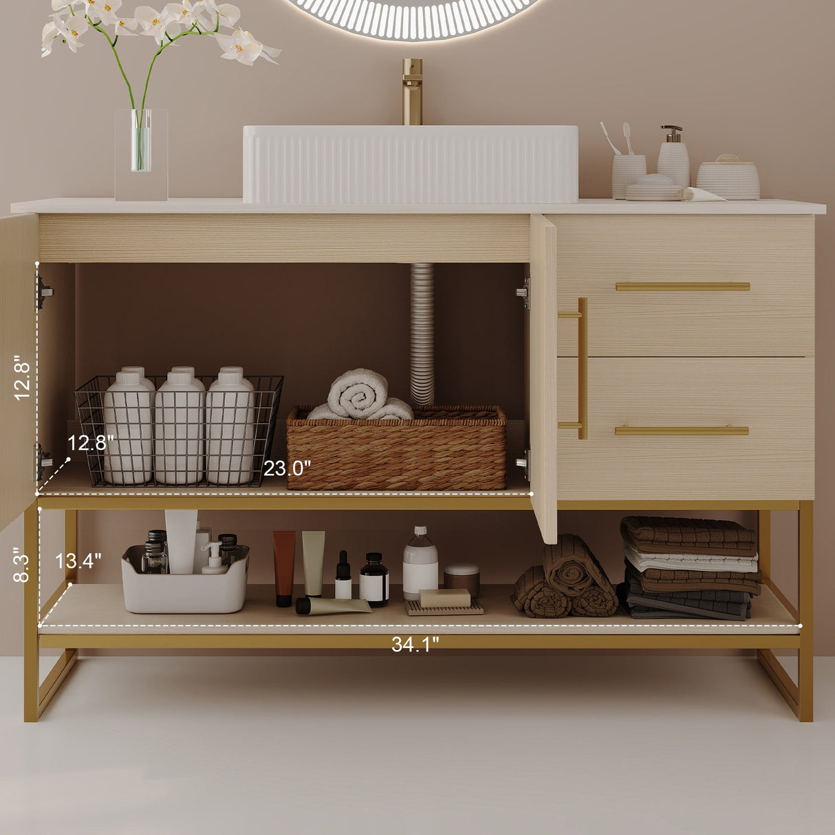 36" Modern Bathroom Vanity with Ceramic Vessel Sink