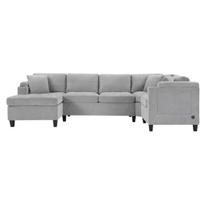 U Shaped Sectional Sofa, Corner Living Room Couch With Built In Cup Holders, Storage, USB Ports
