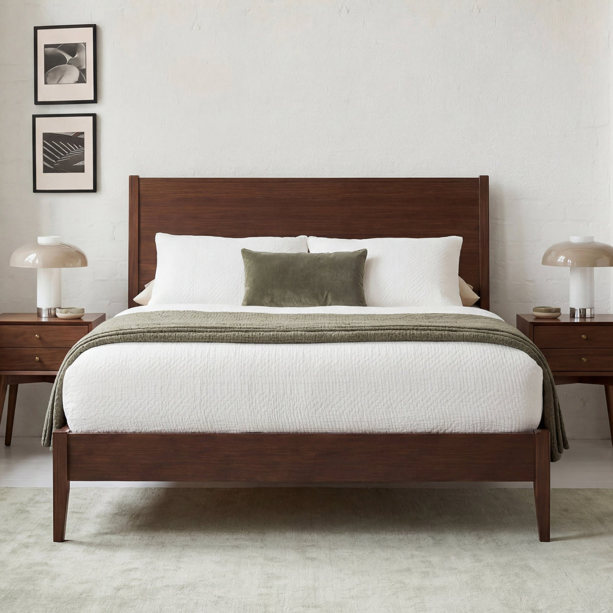 Mid-Century Modern Solid Bamboo Wood King Size Platform Bed