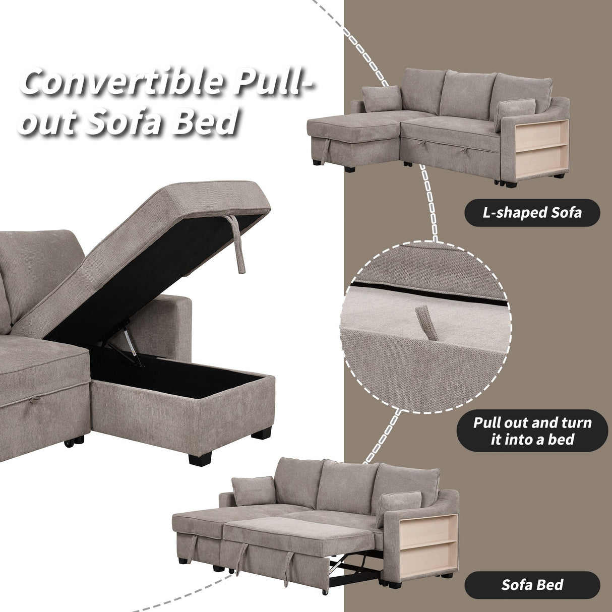 The Lionel Multifunctional Chenille Convertible Sofa Bed - USB and Storage