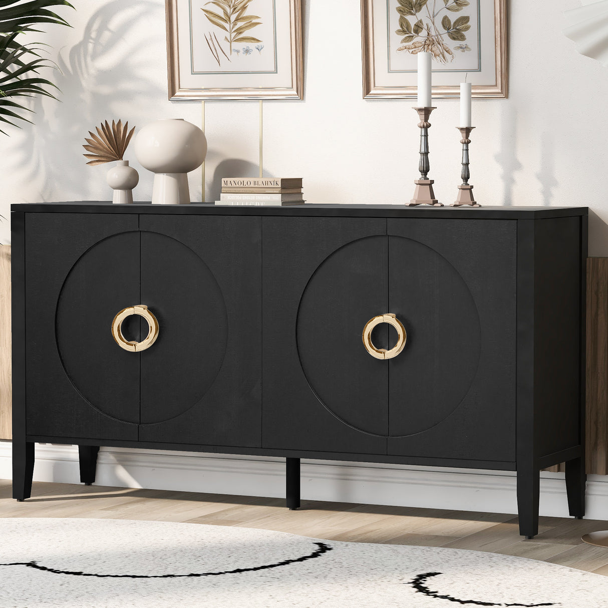 Distinctive Fir Five-Leg Cabinet with Rounded Door Design