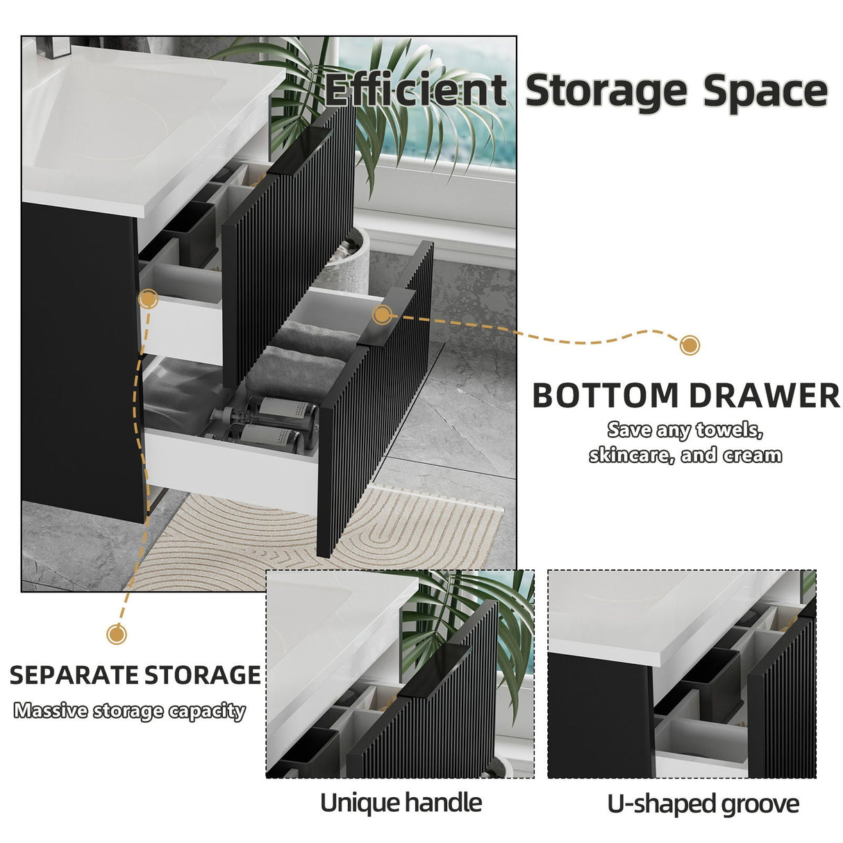 Modern Wall Mounted Floating Bathroom Vanity with Sink and Drawers