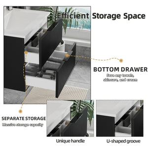 Modern Wall Mounted Floating Bathroom Vanity with Sink and Drawers
