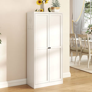 Kitchen Pantry Cabinet Adjustable Storage With 4 Shelves, Heavy Duty Freestanding Pantry Organizer - White