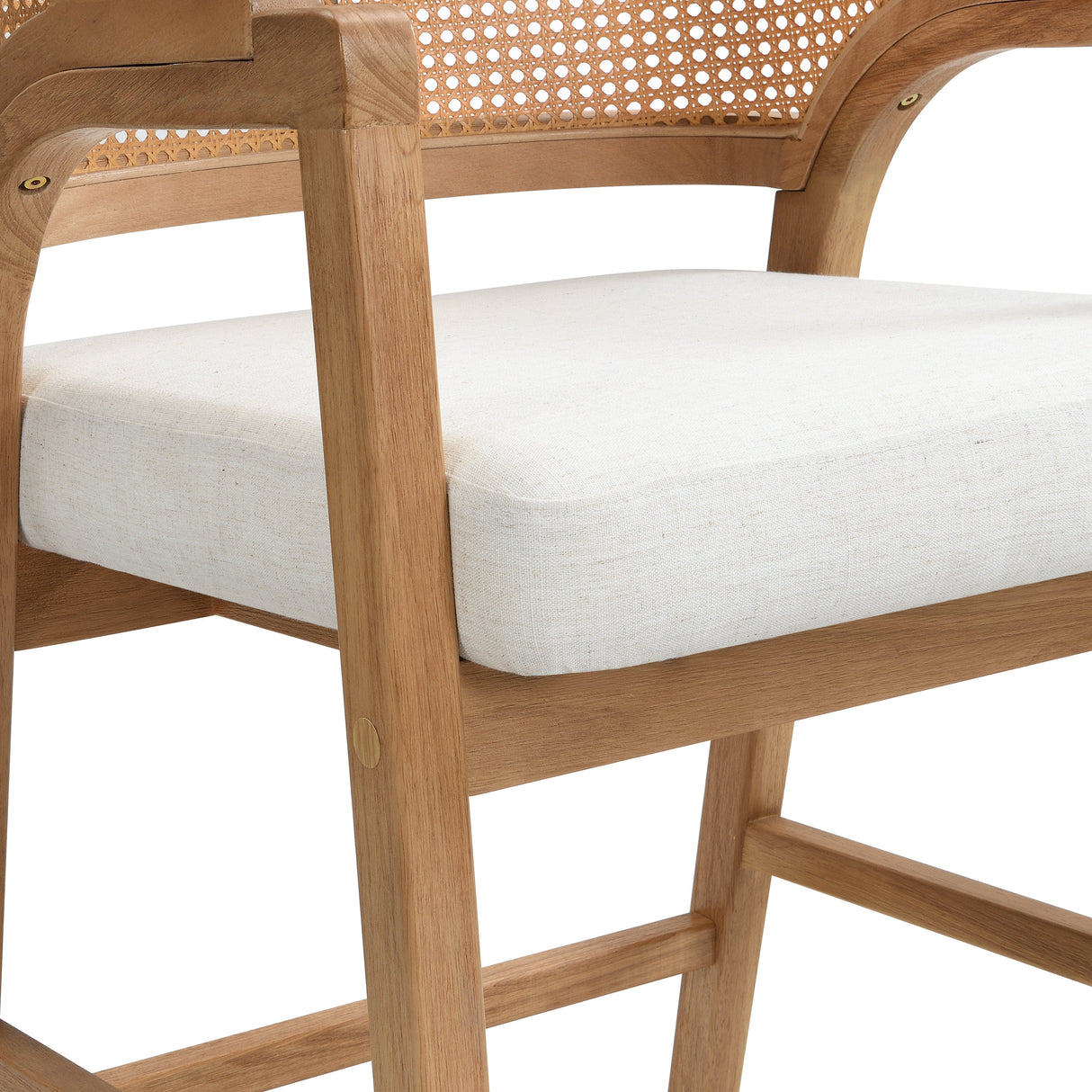 Wooden Frame Counter Stool with Rattan Back, Set of 2