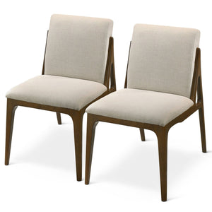 Elegant Dining Chair Set with Upholstered Fabric - Light Brown or Beige