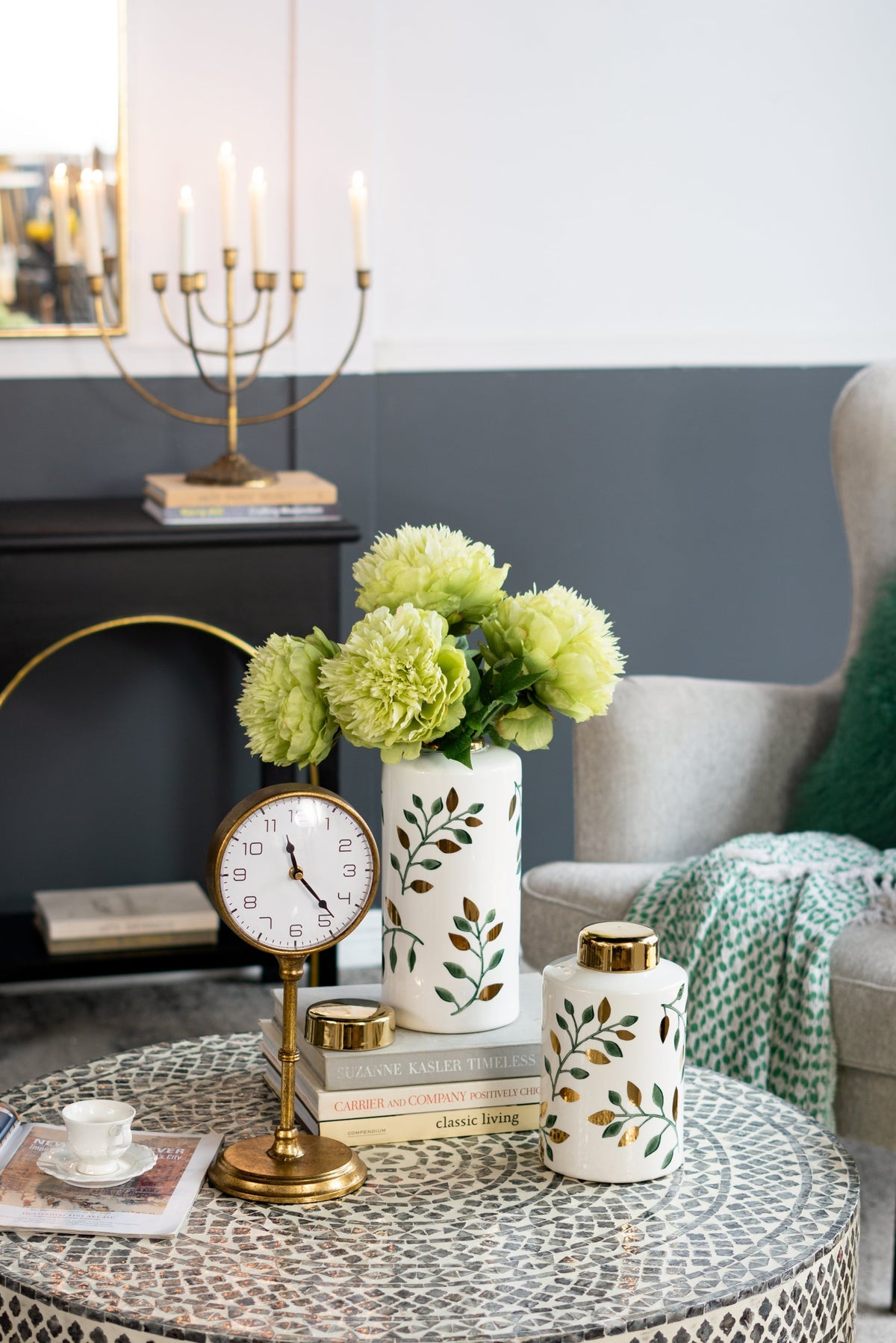 Vintage Inspired Gold Iron Table Clock with Pedestal Design - Gold
