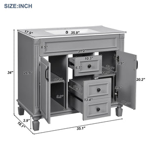 Bathroom Vanity with Top Sink, Mirror Cabinet, 2 Soft Closing Doors & 2 Drawers