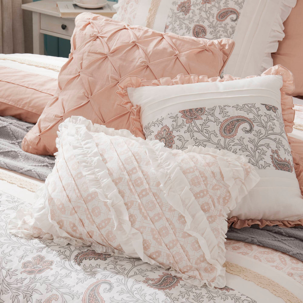 9 Piece Cotton Percale Comforter Set Blush