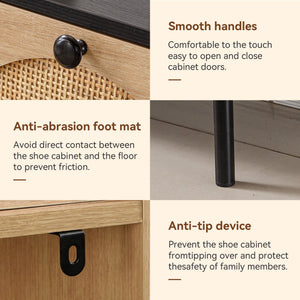 Space-Saving Rattan Shoe Cabinet with 4 Flip-Down Doors