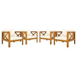 Patio Conversation Set with Foldable Acacia Wood Side Table and Cushions