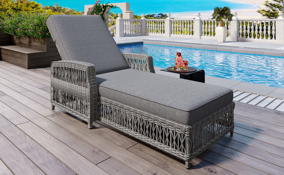 GO Outdoor Long Reclining Chaise with Armrests and Cushions