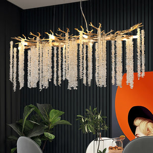 39-inch Modern Golden Pendant Light with Cascading Crystal Strands