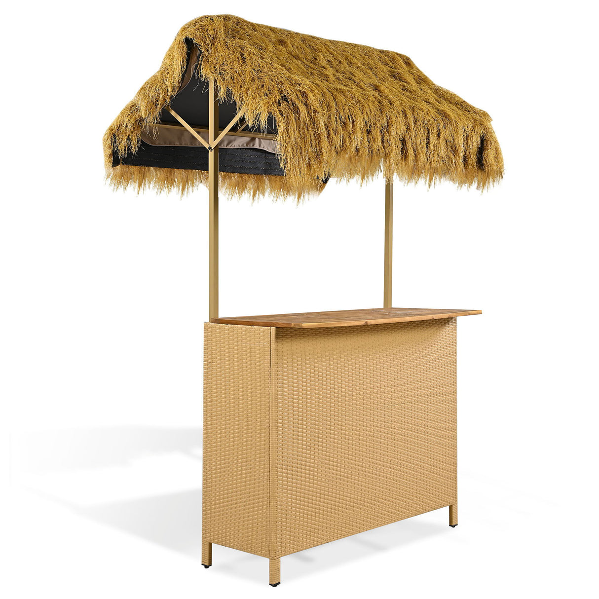 Hawaiian-Style Bar Height Patio Set with PE Grass Canopy