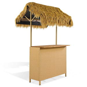 Hawaiian-Style Bar Height Patio Set with PE Grass Canopy