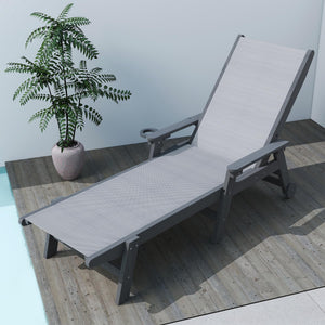 Lounge Chair Outdoor, HDPE Chaise Lounge with Wheels and 5-Position Recliner