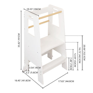 Standing Tower Child Kitchen Step Stool Toddler Montessori Stool Adjustable Height - White