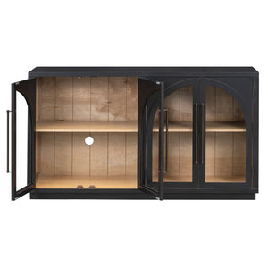 4-Door Large Storage Sideboard Buffet Cabinet with Glass Doors (Black)