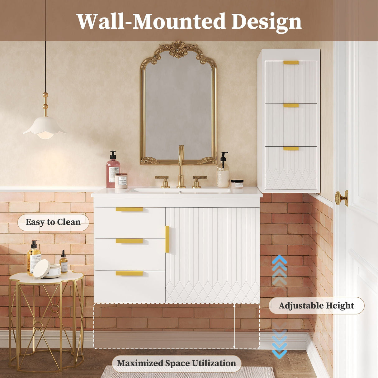 Wall Mounted Bathroom Cabinet With Side Cabinet Combo