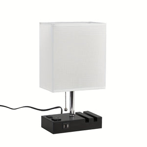 USB Table Lamp with AC Outlet – 3 Color Bedside Lamp with Fabric Shade & Bulb