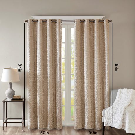 Knitted jacquard damask total blackout grommet top curtain panel pair(2 pcs window panels)