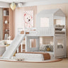 Loft Bunk Bed With Playhouse, Farmhouse Style, Ladder, Slide And Guardrails