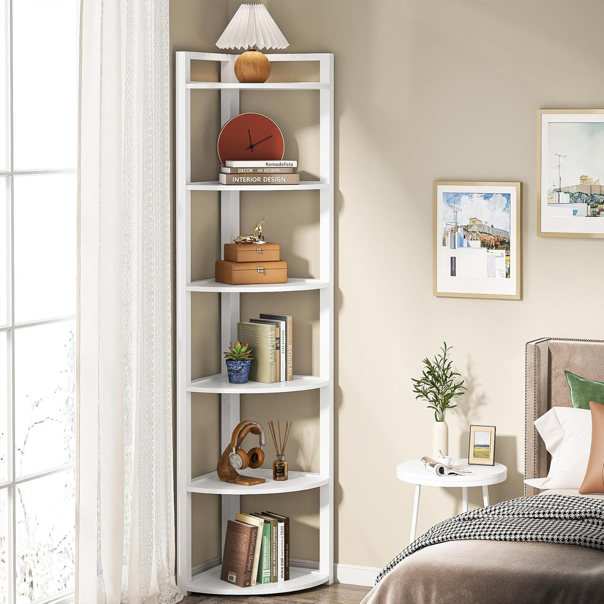 Tall 6 Tier Corner Bookshelf For Living Room