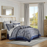 12 Piece Comforter Set with Cotton Bed Sheets Navy Cal King