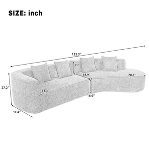 U_Style 132" Modern Sectional Sofa with Curved Design