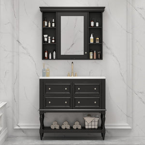 Bathroom Vanity with Medicine Cabinet, Storage Cabinet with 4 Drawers, Adjustable Shelf Mirror