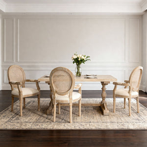 French Vintage Upholstered Fabric Dining Armchair (Set of 2) - Beige