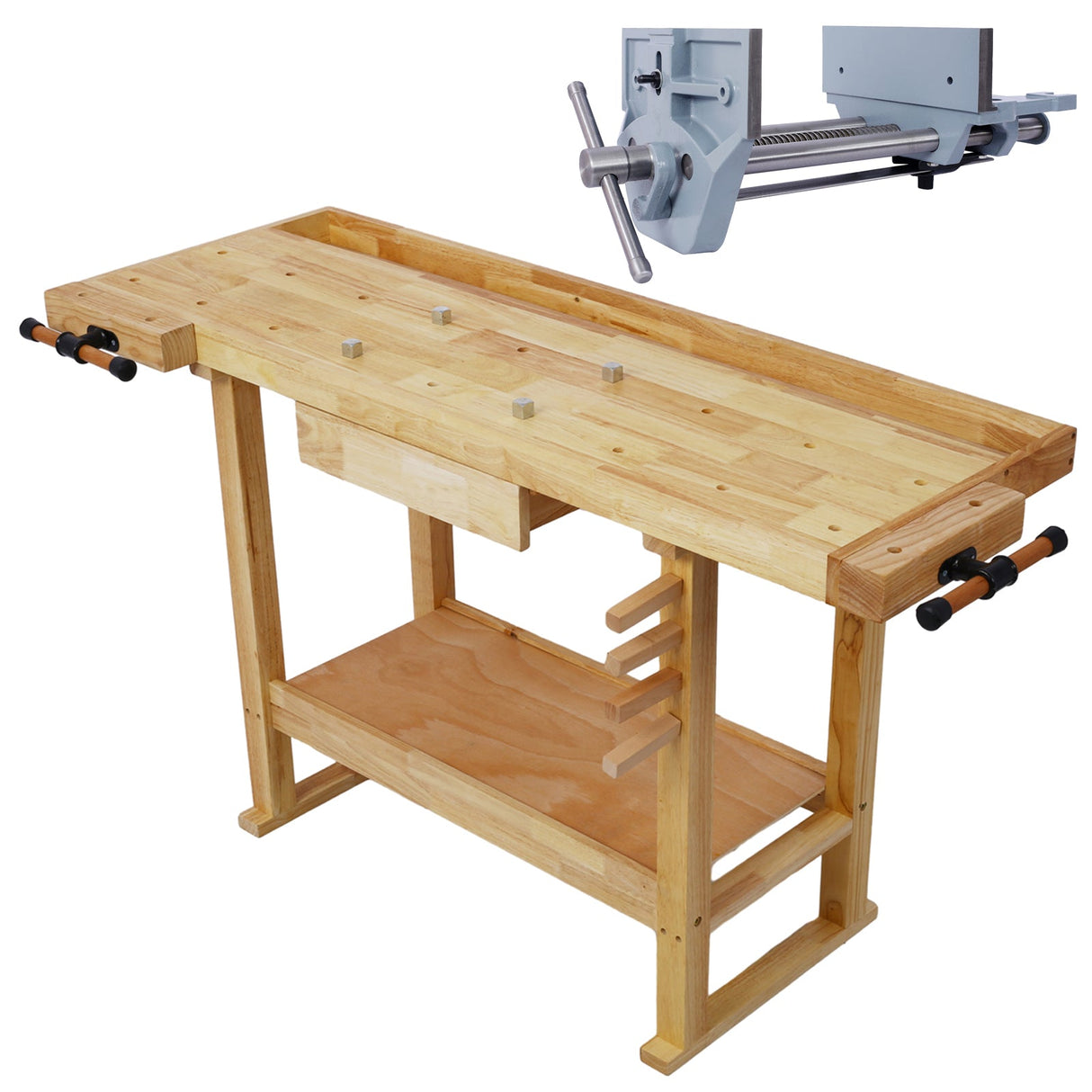 55-Inch Wooden Workbench with Rapid Action Woodworking Vise