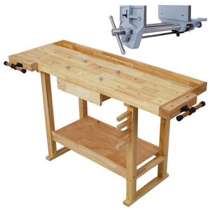 55-Inch Wooden Workbench with Rapid Action Woodworking Vise