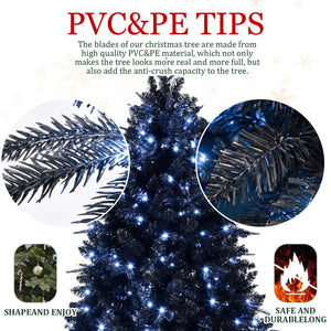 6-Foot Pre-Lit Black Christmas Tree with 350 LED Lights - Black