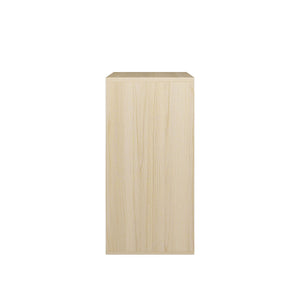 Storage Cabinet With Sliding Doors, 2 Tier Open And Closed Shelves Organizer - Natural / White
