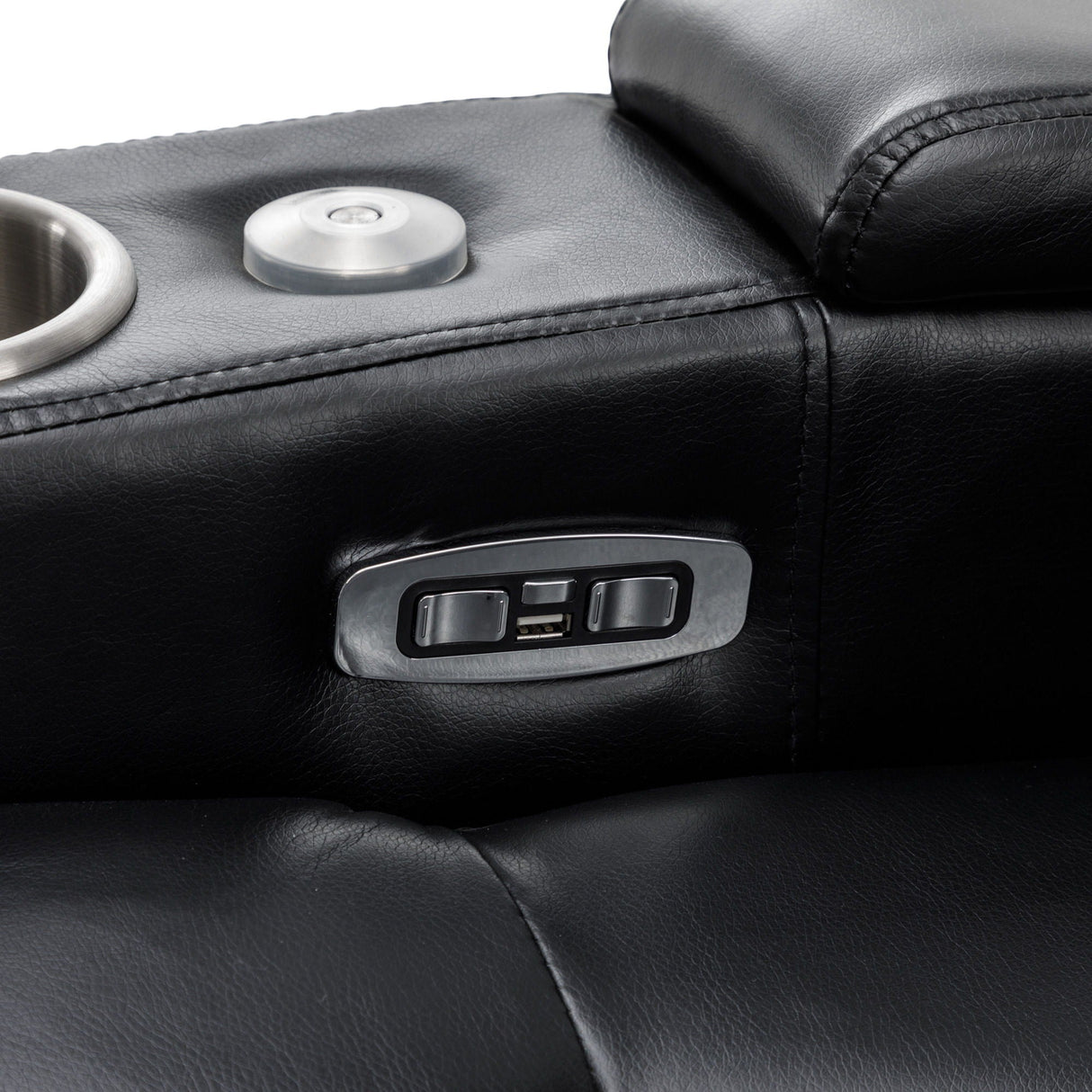 270° Power Swivel Recliner Home Theater Chair With Hidden Arm Storage, LED Light, Cup Holder, And Tray Table