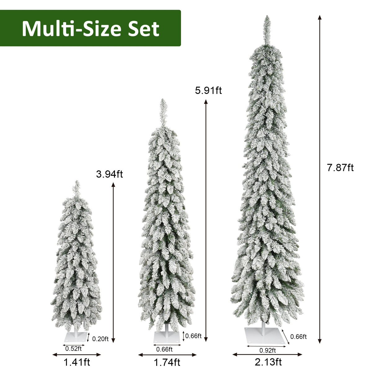 Snow Flocked Pre-Lit Pencil Christmas Tree
