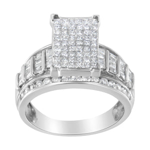 14K White Gold 2.0 Cttw Mixed-Cut Diamond Rectangle Invisible-Set Composite Cluster Ring with Bar- and Channel-Set Band (H-I Color, SI2-I1 Clarity) - Size 5