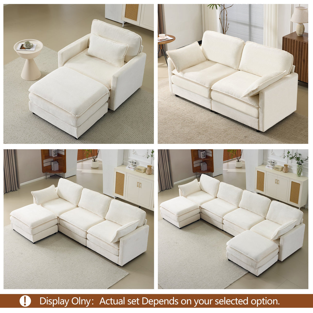 104" Plush Cloud 3 Seater Sofa: Modular Design with Ottoman