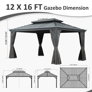 12' x 16' Hardtop Gazebo with Dual-Layer Roof