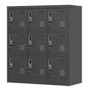 9 Door Employee Storage Locker With Card Slot, Lockers For Office, Gym, School, And Home - Black