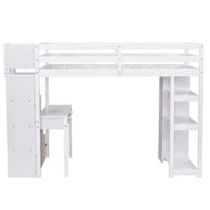 Loft Bed With Storage Drawers, Desk And Stairs With Shelves