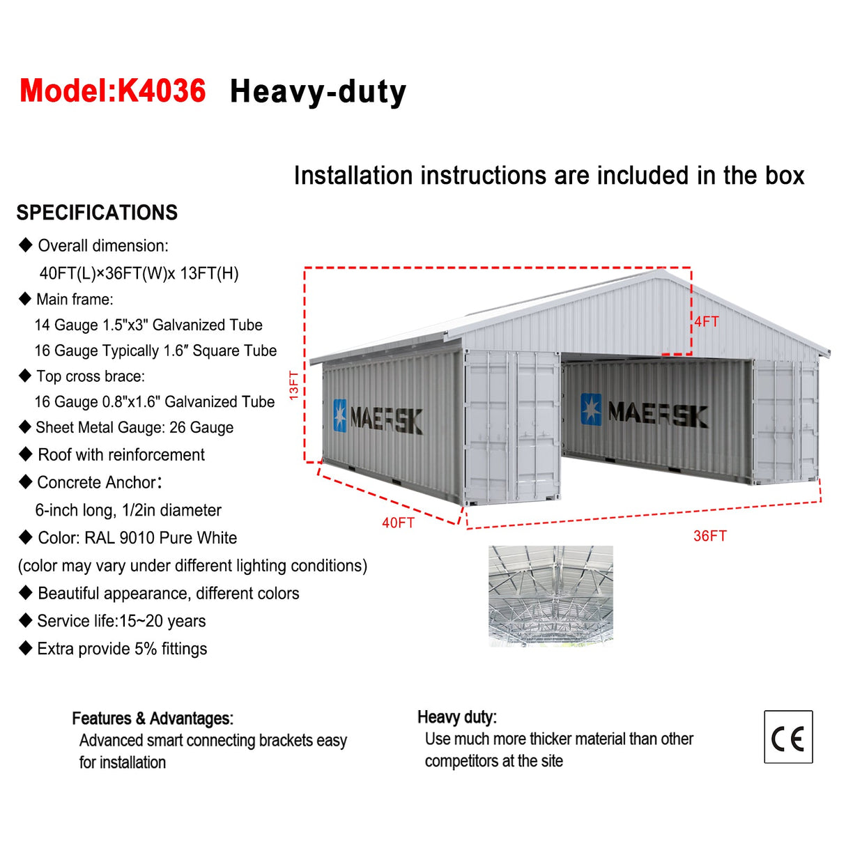 40FT x 36FT Container Roof Kit – Heavy-Duty Steel Shelter