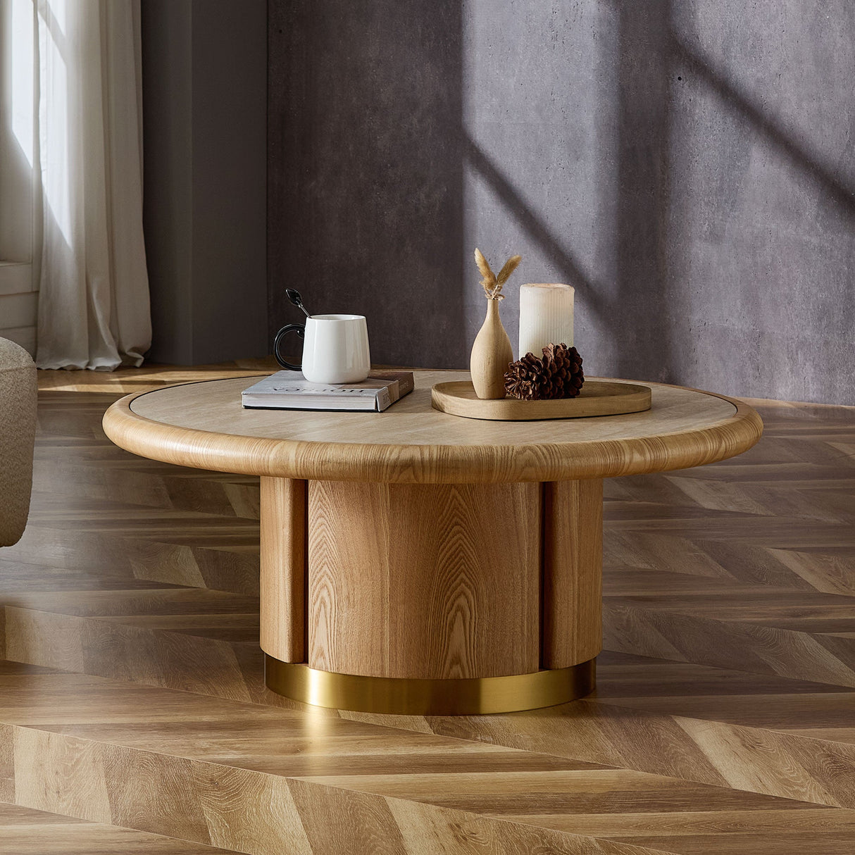 Round Coffee Table with Sturdy MDF Pedestal