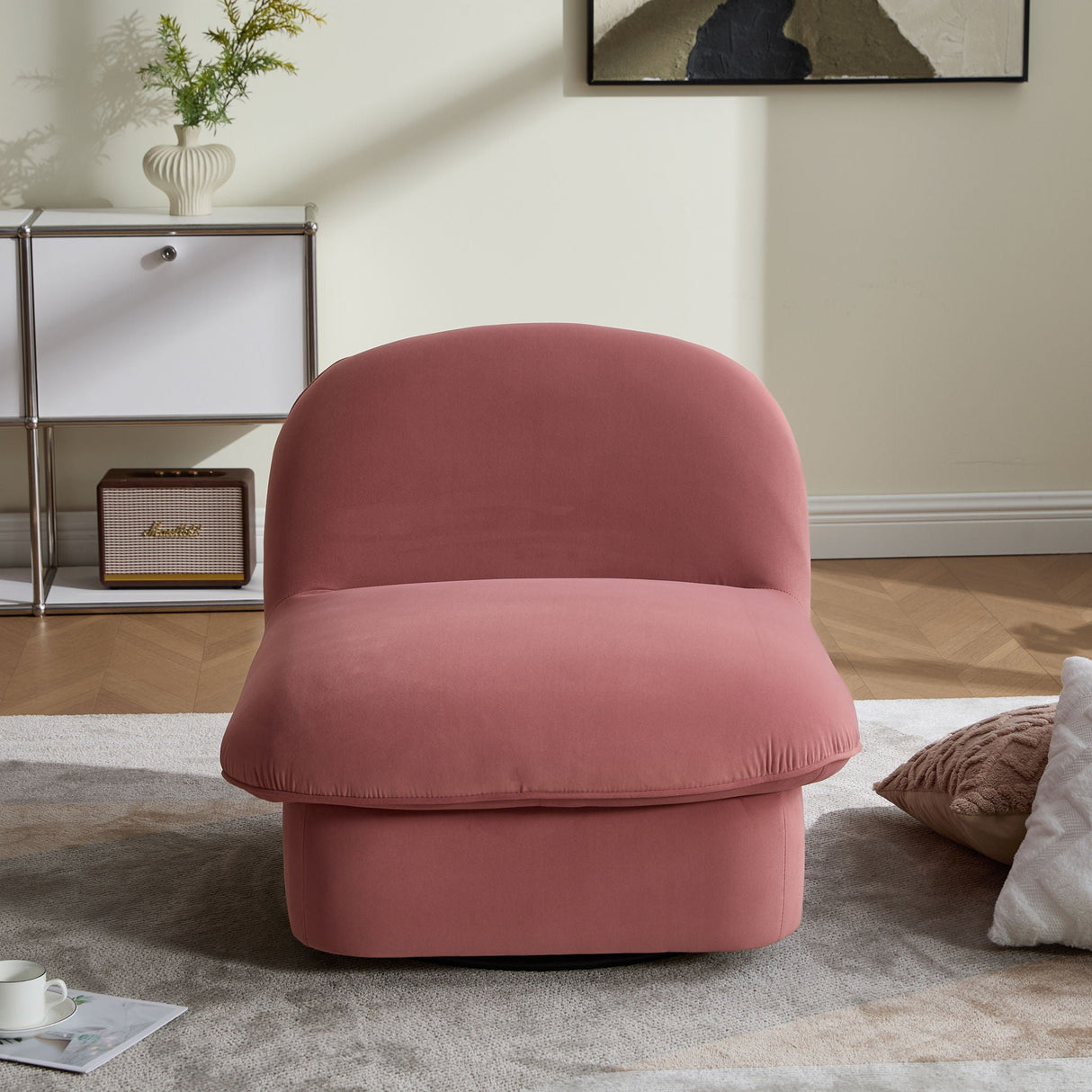 Pumpkin Shaped Swivel Accent Chair, 360 Degree Rotation For Living Room