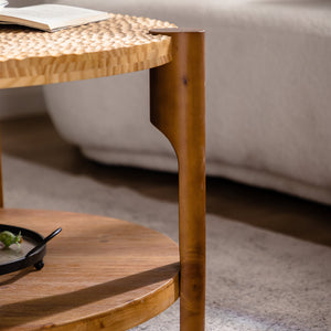 Round Coffee Table with Solid Wood for Living Room
